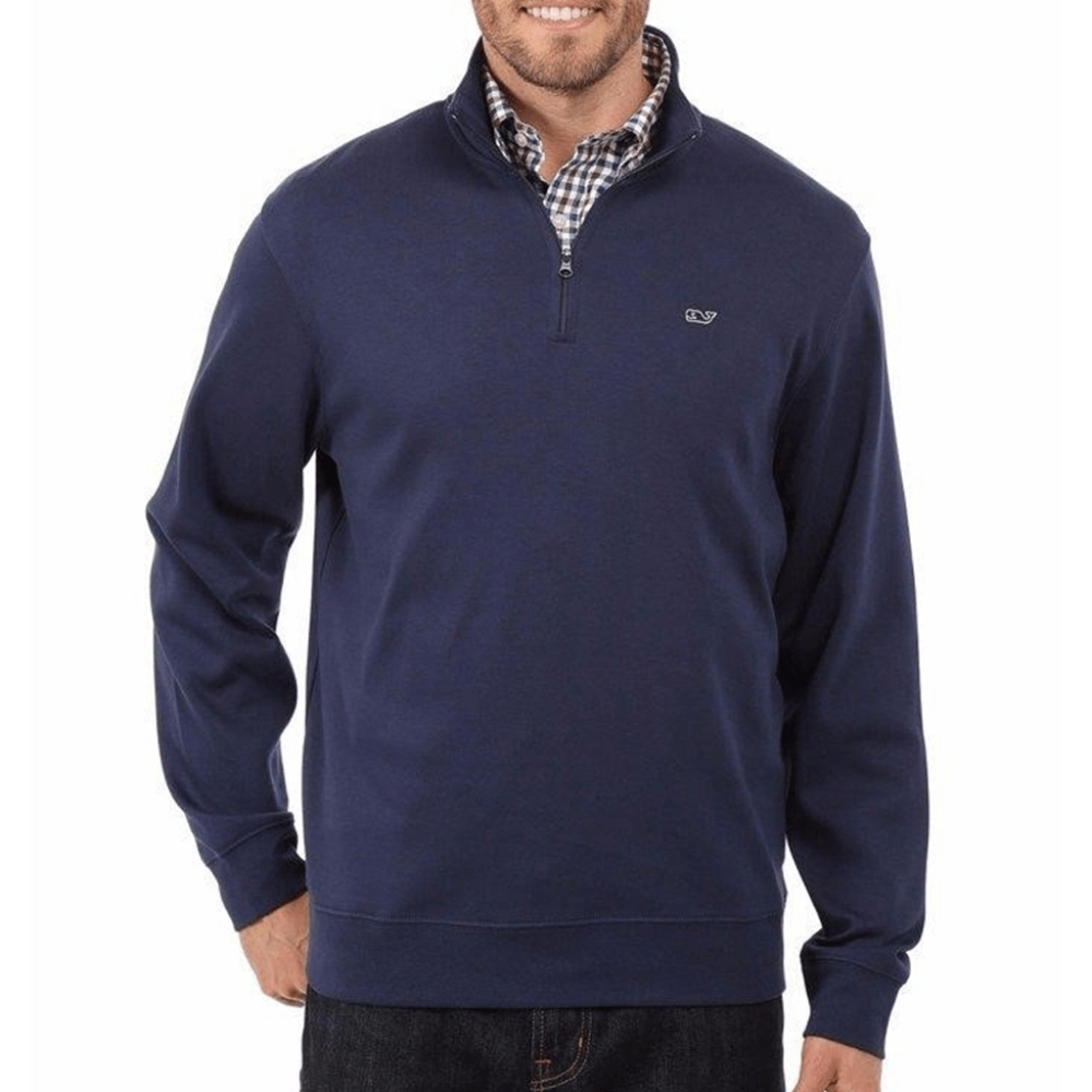 Vineyard Vines Navy Knit Quarter Preppy Golf Fall Winter Zip Sweater - Mens